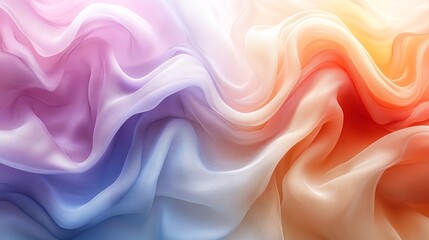 Obraz premium 白い背景と虹色の波打つパステルシルクのイメージ素材