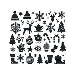A set of Christmas and winter ornament elements vector illustration