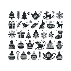 A set of Christmas and winter ornament elements vector illustration