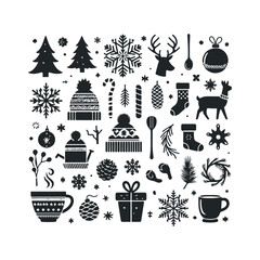 A set of Christmas and winter ornament elements vector illustration