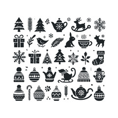 A set of Christmas and winter ornament elements vector illustration