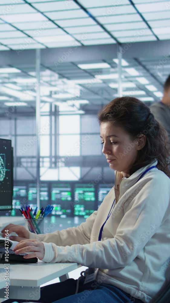 Aufkleber upbeat computer scientist working in high tech server hub capable of processing vast amounts of data