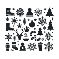 A set of Christmas and winter ornament elements vector illustration
