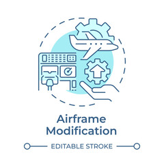 Airframe modification soft blue concept icon. Aircraft maintenance, engineering. Round shape line illustration. Abstract idea. Graphic design. Easy to use in infographic, presentation