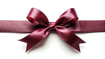 Fototapeta premium Elegant burgundy ribbon on a white background, burgundy, ribbon, elegant, decoration, festive, gift wrapping, satin, bow