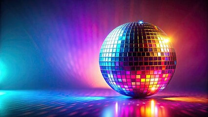 Obraz premium Disco ball reflecting colorful lights on gradient background, disco ball, party, celebration, nightclub, dance floor