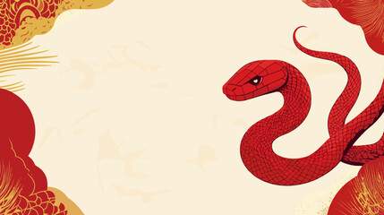 Chinese new year 2025 year of the Snake banner template. Red Snake illustration and design. Red traditional Chinese vector designs with snakes. Lunar new year concept, geometric modern vector design