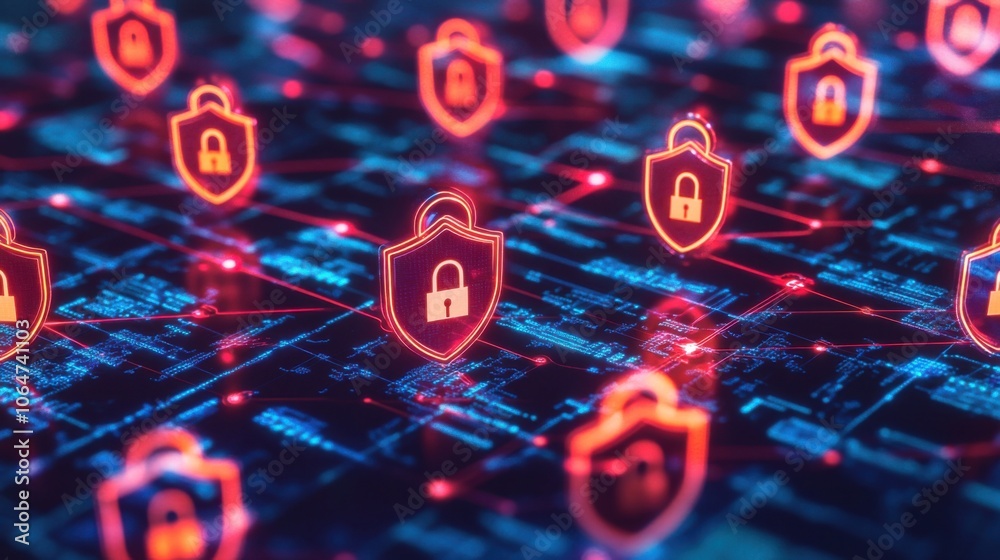 Poster digital security concept with padlock icons and data stream