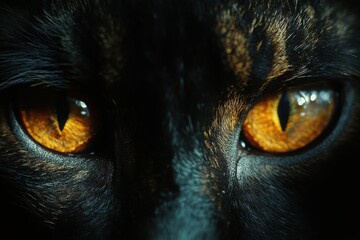 Glowing Eyes of a Black Panther in Darkness