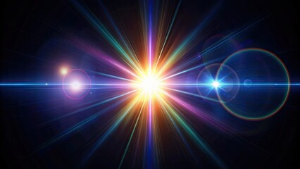 Realistic optical lens flare against a black background, lens flare, sunlight, light effect, photography, bokeh, natural