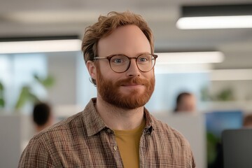 Candid Office Scene with a Smiling Man