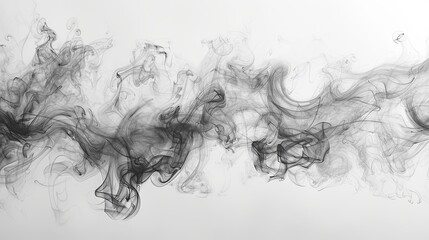 Delicate tendrils of black smoke meander gracefully across a light background, forming intricate shapes and patterns that evoke a sense of movement and depth
