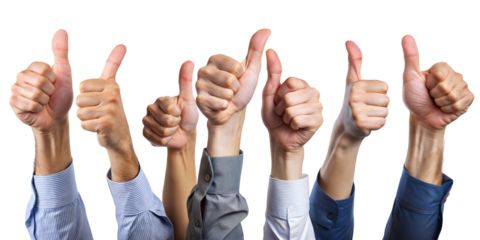 Group of Thumbs Up Hands Showing Teamwork and Support, Isolated on White Background, Business and Agreement Concept