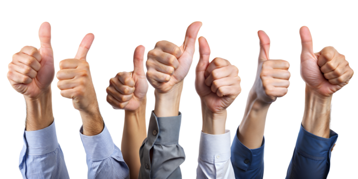 Group of Thumbs Up Hands Showing Teamwork and Support, Isolated on White Background, Business and Agreement Concept