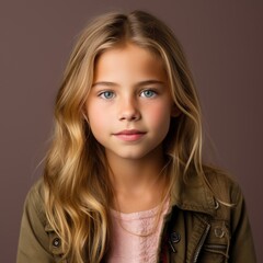 Naklejka premium Dutch girl dressed casually with bright expression and playful gaze against a vibrant studio backdrop