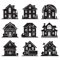 House bundle silhouette vector on white background