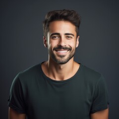 Naklejka premium Charming Man with Bright Eyes Set Against a Lively Studio Backdrop