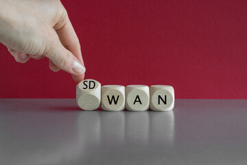 Hand turned a dice and form the expression SD WAN. Symbol for Software defined Wide Area...