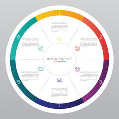 Circle chart infographic template with 6 options for presentations