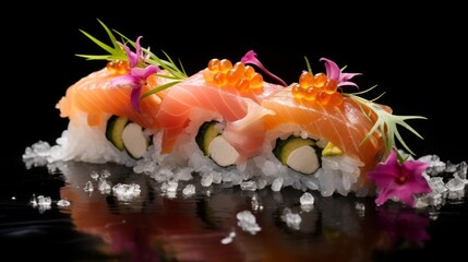 Immaculate sushi creation with a harmonious arrangement of fresh, colorful rolls.