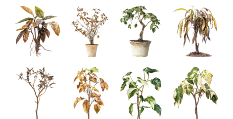 Pack of Dead houseplant set against transparent background for discussions on plant care, gardening issues, or environmental themes