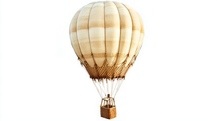 Obraz premium Vintage hot air balloon with minimalistic design featuring a woven basket and sturdy ropes floating peacefully in the open air