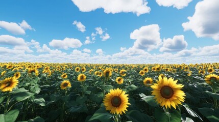 Obraz premium Vibrant Sunflower Field Under Blue Sky
