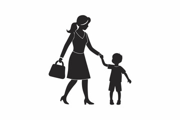 Mother and Child Walking Silhouette Vector