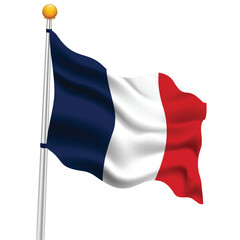 Waving Flag of France with Flagpole