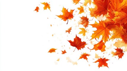 Vibrant Autumn Leaves Falling Against White Background