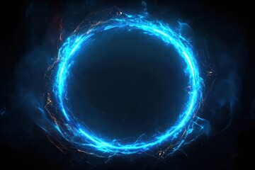 blue circle light frame on black background.Blue light effects on round placeholder for your text on dark background.a blue glowing circle.for futuristic or technology-themed designs.