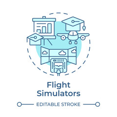 Flight simulators soft blue concept icon. Pilot training, piloting. Aviation skills. Round shape line illustration. Abstract idea. Graphic design. Easy to use in infographic, presentation