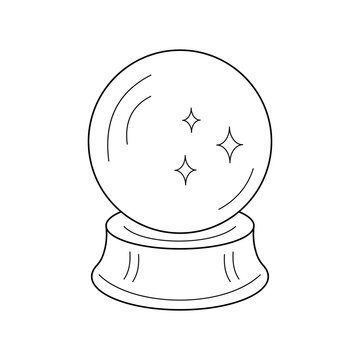 recommend clip art: Mystical Crystal Ball for Fortune Telling and insightful Predictions. Black line Doodle Isolated Vector illustration theme magic, Halloween, esoteric.