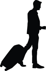 Men walk through airport with suitcase silhouette illustration