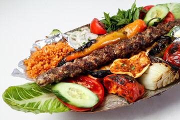 Mixed grilled meat kebab, Adana shish, Urfa kebab, Chicken grill, Lamb shish, Beef meatballs. Mixed Turkish kebab