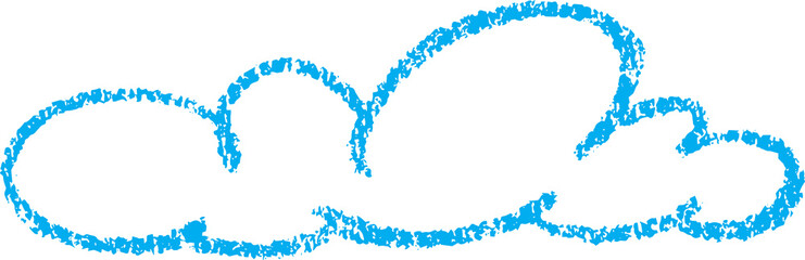 Crayon cloud. Hand drawn chalk and pastel kid illustration. Color pencil sketch doodle. Child scribble cute sky. Weather decoration