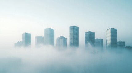 Fototapeta premium City skyline shrouded in thick smog with buildings barely visible smog-filled urban skyline reduce air pollution in cities concept
