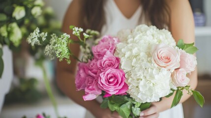 Fototapeta premium Elegant Bouquet of Pink and White Flowers
