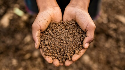 Close-up of hands holding dry soil symbolizing lack of water and barren land in the midst of a drought