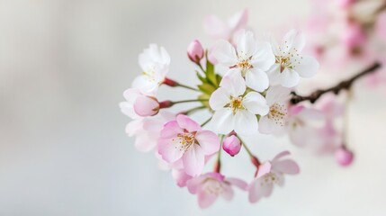 Obraz premium Beautiful Cherry Blossom Branch with Pink and White Flowers