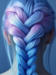 Fototapeta premium Pastel ombre braided hair in blue and pink hues.