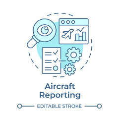 Aircraft reporting soft blue concept icon. Regulatory compliance, statistics. Round shape line illustration. Abstract idea. Graphic design. Easy to use in infographic, presentation