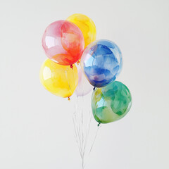 Vibrant Watercolor Balloons Cluster with Soft Translucent Colors on White Background