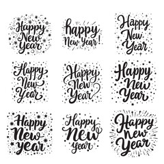 Happy New Year lettering set. Hand drawn typography set. Vector illustration.