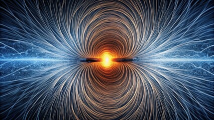 Iron powder displaying magnetic field lines in a coil with 20 Amp current flow, iron powder, magnetic field