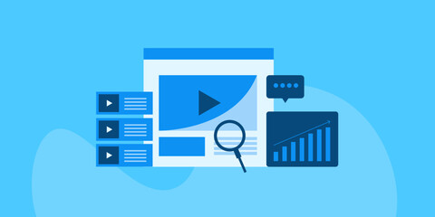 Video suggestion software tool display video content to user and increase online engagement rate, vector illustration concept.