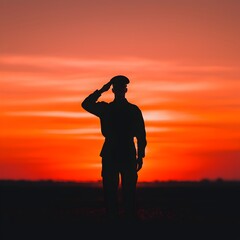 Obraz premium Saluting Figure Against Sunset Sky