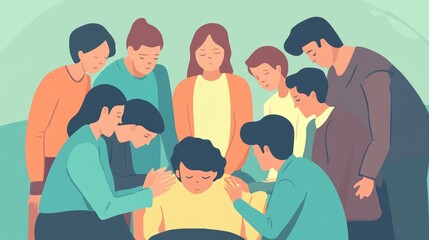 Obraz premium A family intervention scene with a concerned group gathered around a loved one illustrating support in addiction recovery