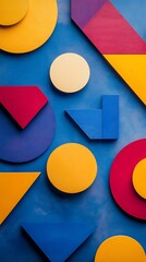 Geometric abstract phone wallpaper with bold shapes, vibrant colors of red, blue, and yellow, modern and dynamic composition