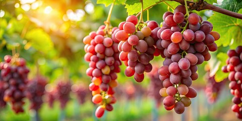 A bunch of red ripe grapes on a vine, grapes, food, fruit, vineyard, agriculture, harvest, organic, healthy, juicy, wine